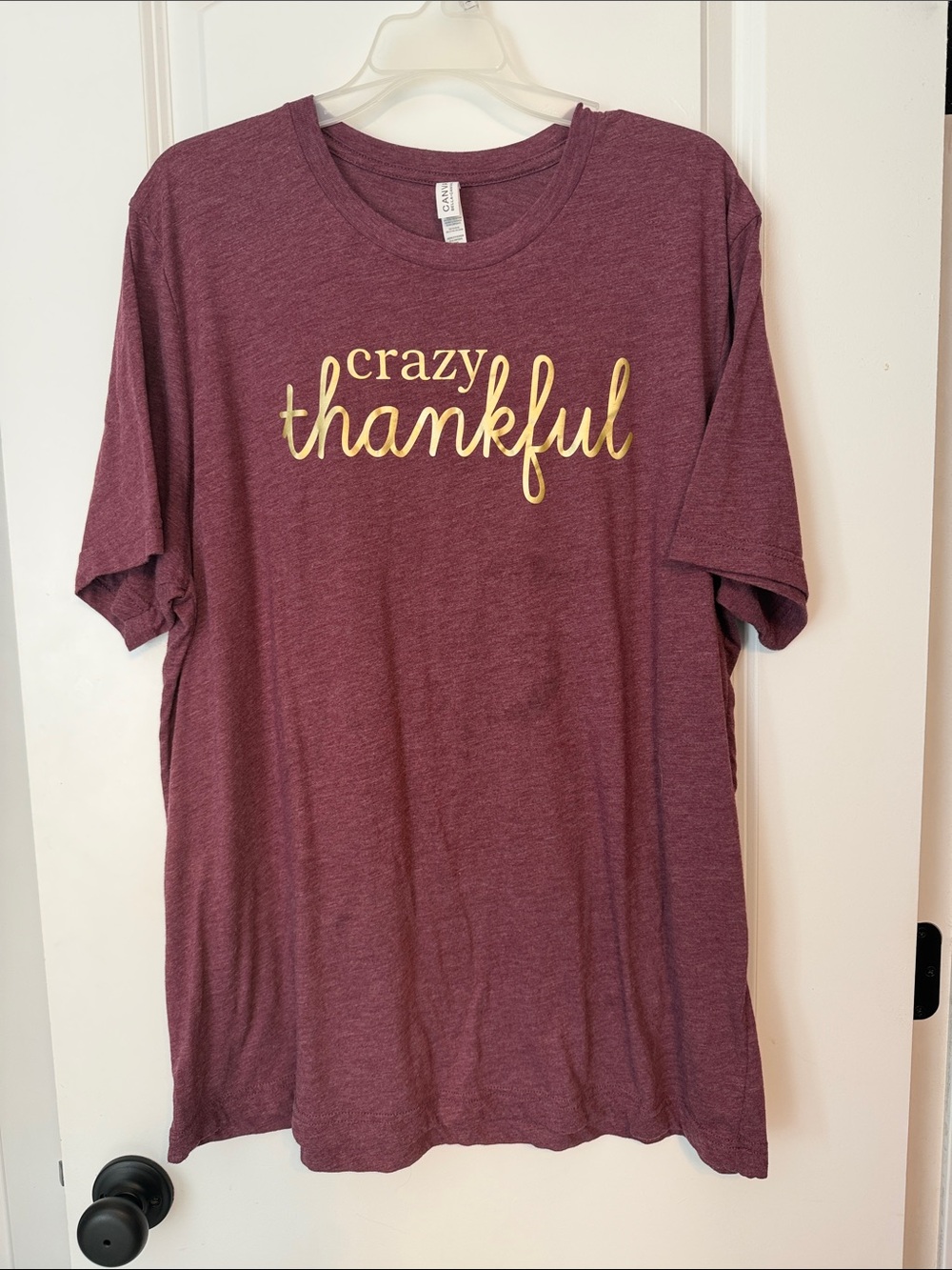 Bella Canvas Maroon Tee with Gold "Crazy Thankful" Script